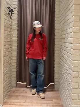 「HYSTERIC GLAMOUR（ヒステリックグラマー）のDIAMOND LOGO ヘンリーネックスウェット（Sweatshirt、レッド系）」を使った、ヵさん（レディース・155cm）の秋コーディネート