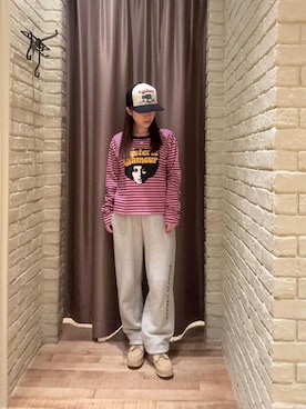 「HYSTERIC GLAMOUR（ヒステリックグラマー）のHYS LOGO スウェットパンツ（Sweatpants、グレー系）」を使った、ヵさん（レディース・155cm）の秋コーディネート
