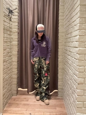 「HYSTERIC GLAMOUR（ヒステリックグラマー）のミリタリーカーゴパンツ（Cargo trousers、グリーン系）」を使った、ヵさん（レディース・155cm）の秋コーディネート