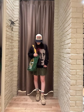 「HYSTERIC GLAMOUR（ヒステリックグラマー）のミリタリープリーツラップスカート（Skirt、グリーン系）」を使った、ヵさん（レディース・155cm）の秋コーディネート