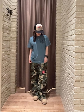 「HYSTERIC GLAMOUR（ヒステリックグラマー）のHYSTERIC SUN GIRL Tシャツ（T Shirts、ブルー系）」を使った、ヵさん（レディース・155cm）の秋コーディネート