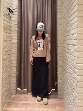 「HYSTERIC GLAMOUR（ヒステリックグラマー）のWAKE UP MAKE UP Tシャツ（T Shirts、ベージュ系）」を使った、ヵさん（レディース・155cm）の秋コーディネート