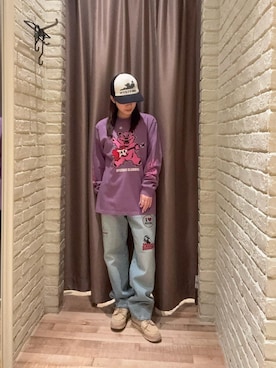 「HYSTERIC GLAMOUR（ヒステリックグラマー）のHYS LOGO ストレートデニムパンツ（Pants、ブルー系）」を使った、ヵさん（レディース・155cm）の秋コーディネート