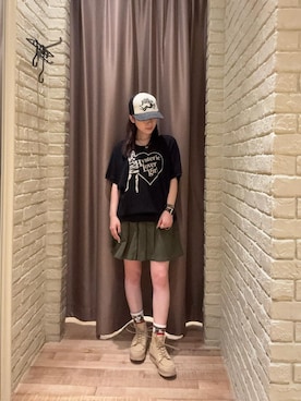 「HYSTERIC GLAMOUR（ヒステリックグラマー）のミリタリープリーツラップスカート（Skirt、グリーン系）」を使った、ヵさん（レディース・155cm）の秋コーディネート