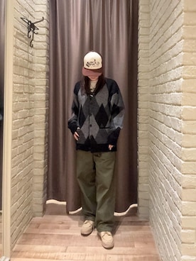 「HYSTERIC GLAMOUR（ヒステリックグラマー）のENJOY ROCK メッシュキャップ（Cap、ブラウン系）」を使った、ヵさん（レディース・155cm）の秋コーディネート