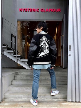 「HYSTERIC GLAMOUR（ヒステリックグラマー）のアイテム（スタジャン）」を使った、RYUさん（メンズ・172cm）の冬コーディネート