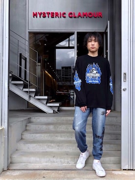 「HYSTERIC GLAMOUR（ヒステリックグラマー）のアイテム（スウェットパンツ）」を使った、RYUさん（メンズ・172cm）の冬コーディネート