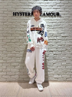 「HYSTERIC GLAMOUR（ヒステリックグラマー）のBAD ASS MAMA スウェットパンツ（スウェットパンツ、ホワイト系）」を使った、RYUさん（メンズ・172cm）の秋コーディネート