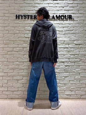 「HYSTERIC GLAMOUR（ヒステリックグラマー）のFUZZ MASTER Tシャツ（Tシャツ/カットソー、ブラック系）」を使った、RYUさん（メンズ・172cm）の秋コーディネート