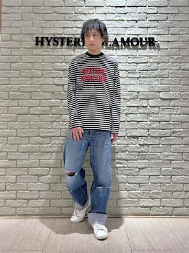 「HYSTERIC GLAMOUR（ヒステリックグラマー）のRESIZE加工 デニムストレートパンツ（デニムパンツ、ブルー系）」を使った、RYUさん（メンズ・172cm）の秋コーディネート