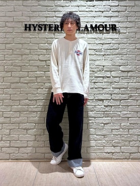 「HYSTERIC GLAMOUR（ヒステリックグラマー）の1タックワイドデニムパンツ（デニムパンツ、ブルー系）」を使った、RYUさん（メンズ・172cm）の秋コーディネート