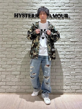 「HYSTERIC GLAMOUR（ヒステリックグラマー）のSEE NO EVIL Tシャツ（Tシャツ/カットソー、ホワイト系）」を使った、RYUさん（メンズ・172cm）の秋コーディネート