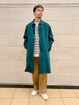 「417 EDIFICE（フォーワンセブンエディフィス）のアイテム（ステンカラーコート）」を使った、417 officialさん（メンズ・173cm）の秋コーディネート