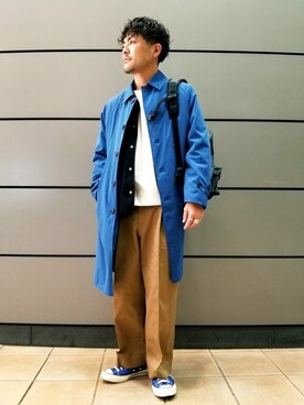 「417 EDIFICE（フォーワンセブンエディフィス）のアイテム（ステンカラーコート）」を使った、417 officialさん（メンズ・177cm）の秋コーディネート