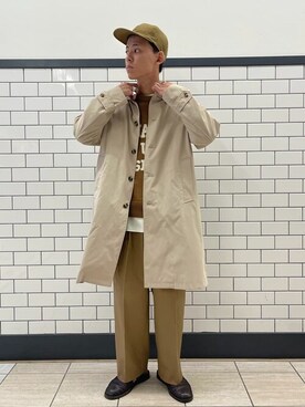 「417 EDIFICE（フォーワンセブンエディフィス）のアイテム（ステンカラーコート）」を使った、417 officialさん（メンズ・175cm）の秋コーディネート