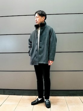 「417 EDIFICE（フォーワンセブンエディフィス）のアイテム（ステンカラーコート）」を使った、417 officialさん（メンズ・177cm）の秋コーディネート