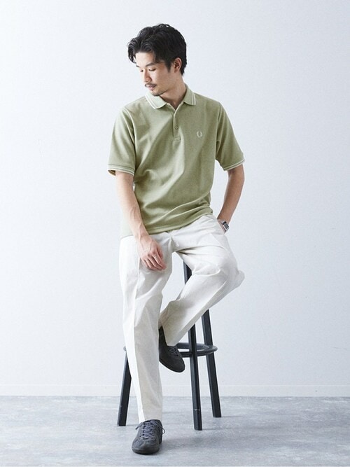 FRED PERRY Solotex カーキ ワンポイント ポロシャツ Lサイズ FRED PERRY Solotex カーキ ワンポイント ポロシャツ Lサイズ