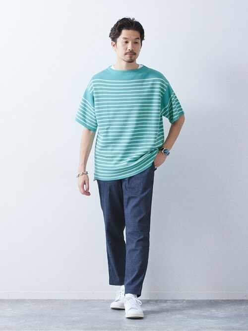 リネンライクMVS ボーダーニット Tシャツ（Tシャツ/カットソー）｜417