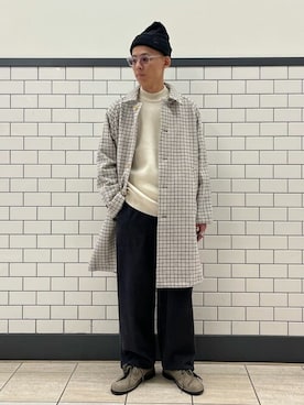「417 EDIFICE（フォーワンセブンエディフィス）のアイテム（ステンカラーコート）」を使った、417 officialさん（メンズ・175cm）の秋コーディネート