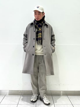 「417 EDIFICE（フォーワンセブンエディフィス）のアイテム（ステンカラーコート）」を使った、417 officialさん（メンズ・170cm）の冬コーディネート