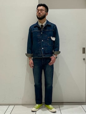 「ストレートデニム」｜「アイテム（デニムジャケット）」を使った、417 officialさん（メンズ・174cm）の冬コーディネート