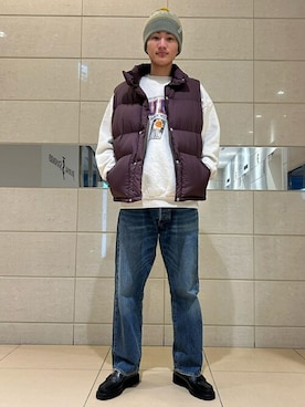 「アイテム（ニットキャップ/ビーニー、グレー系）」を使った、417 officialさん（メンズ・180cm）の冬コーディネート