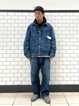 「ストレートデニム」｜「アイテム（デニムジャケット）」を使った、417 officialさん（メンズ・170cm）の冬コーディネート