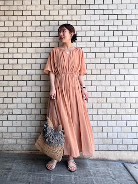 「ペーパーバッグ」｜「アイテム（ワンピース/ドレス）」を使った、fukuさん（レディース・157cm）の春コーディネート