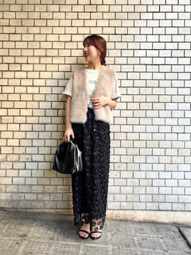 「タイトスカート」｜「アイテム（ベスト、グレー系）」を使った、fukuさん（レディース・157cm）の秋コーディネート