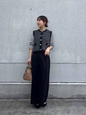 「タイトスカート」｜「アイテム（ベスト、グレー系）」を使った、fukuさん（レディース・157cm）の秋コーディネート