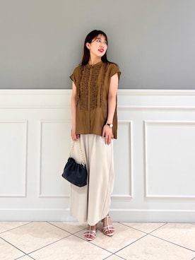 「ワイドパンツ 」｜「アイテム（パンツ）」を使った、fukuさん（レディース・157cm）の夏コーディネート