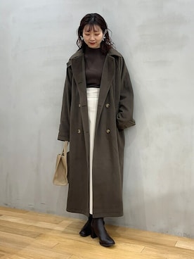 「シンフルコーデ」｜「アイテム（ステンカラーコート）」を使った、りなてぃさん（レディース・155cm）の冬コーディネート