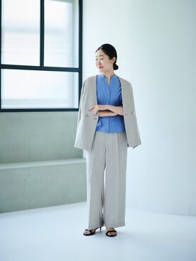 「シャツ 」｜「アイテム（ノーカラージャケット）」を使った、mihoさん（レディース・159cm）の春コーディネート