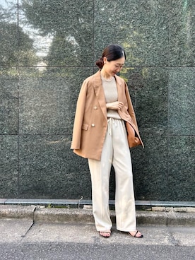 「ワイドパンツ 」｜「アイテム（その他アウター）」を使った、mihoさん（レディース・159cm）の秋コーディネート