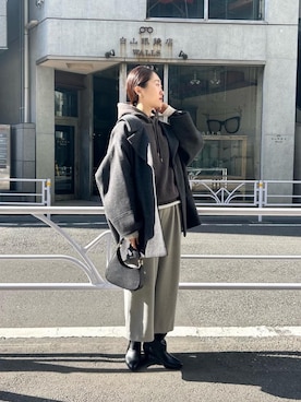 「ワイドパンツ 」｜「アイテム（その他アウター）」を使った、mihoさん（レディース・159cm）の秋コーディネート