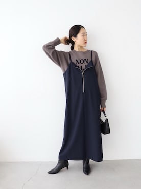 「ロゴニット」｜「アイテム（ワンピース/ドレス）」を使った、mihoさん（レディース・159cm）の冬コーディネート