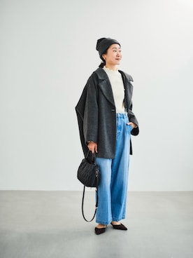 「リブニット」｜「アイテム（その他アウター）」を使った、mihoさん（レディース・159cm）の冬コーディネート