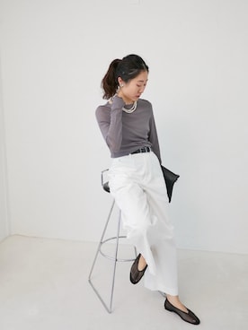 「ワイドパンツ 」｜「アイテム（シューズ）」を使った、mihoさん（レディース・159cm）の春コーディネート