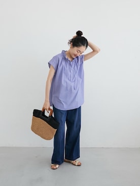 「ワイドパンツ 」｜「アイテム（シューズ）」を使った、mihoさん（レディース・159cm）の夏コーディネート