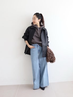 「アイテム（その他アウター、ブラック系）」を使った、mihoさん（レディース・159cm）の秋コーディネート
