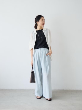 「le.coeur blanc（ルクールブラン）のNICOLASLAINAS別注トングサンダル（サンダル、ブラック系）」を使った、mihoさん（レディース・159cm）の春コーディネート