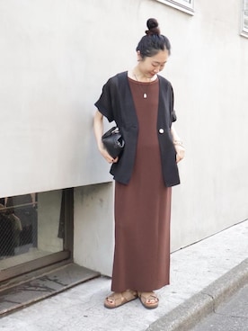 「le.coeur blanc（ルクールブラン）のO イビツパールコードネックレス（ネックレス、ブラック系）」を使った、mihoさん（レディース・159cm）の夏コーディネート
