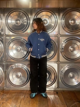 「バックプリント」｜「アイテム（ブルゾン）」を使った、RINさん（レディース・162cm）の秋コーディネート