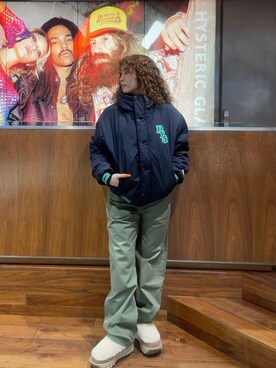 「ワイドパンツ 」｜「アイテム（ブルゾン）」を使った、RINさん（レディース・162cm）の冬コーディネート