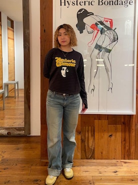 「HYSTERIC GLAMOUR（ヒステリックグラマー）のローライズストレートデニムパンツ（その他パンツ、ブルー系）」を使った、RINさん（レディース・162cm）の秋コーディネート
