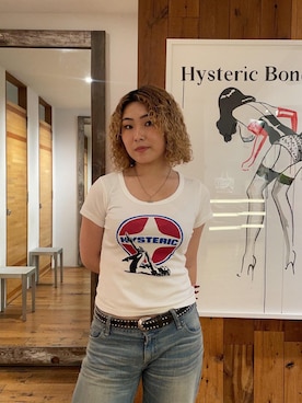 「HYSTERIC GLAMOUR（ヒステリックグラマー）のLEISURE WOMAN チビTシャツ（Tシャツ/カットソー、ホワイト系）」を使った、RINさん（レディース・162cm）の秋コーディネート