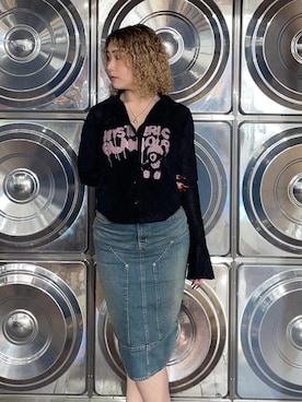 「HYSTERIC GLAMOUR（ヒステリックグラマー）のダブルニーデニムスカート（デニムスカート、ブルー系）」を使った、RINさん（レディース・162cm）の秋コーディネート