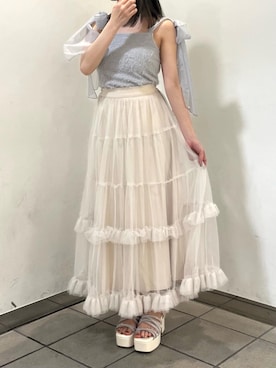 「チュール」｜「アイテム（キャミソール、グレー系）」を使った、aochan46さん（レディース・154cm）の夏コーディネート