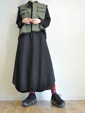 「アイテム（シャツワンピース、ブラック系）」を使った、chaosbohemiaさん（レディース・165cm）の夏コーディネート