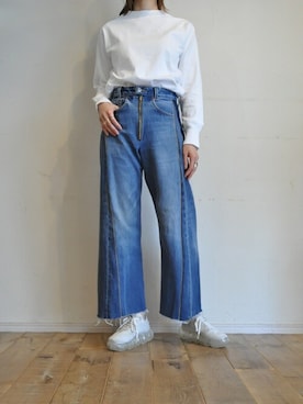 「リメイクデニム」｜「アイテム（Tシャツ/カットソー）」を使った、chaosbohemiaさん（レディース・165cm）の夏コーディネート